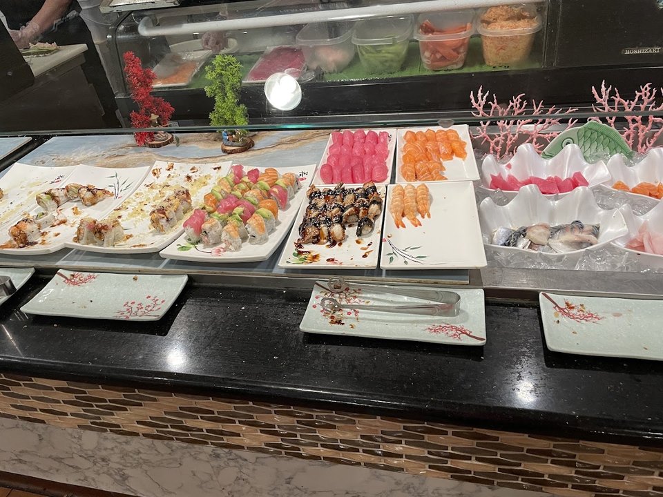 Casual restaurant interior with buffet stations.