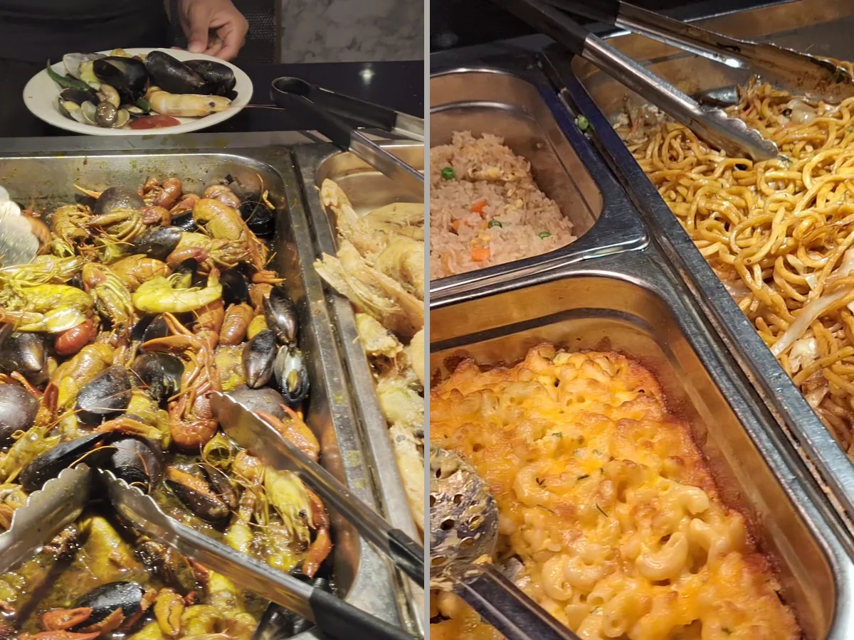 Casual restaurant interior with buffet stations.